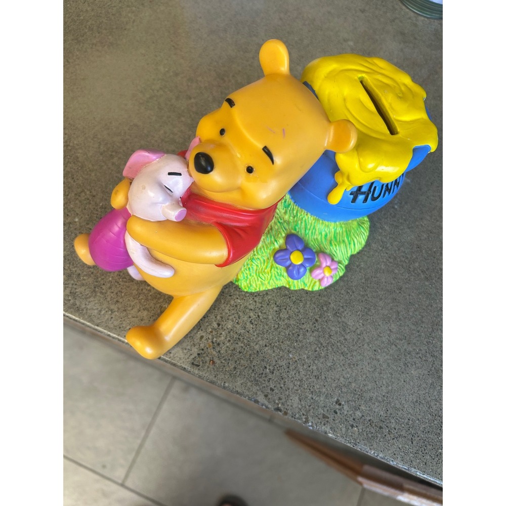 Vintage Disney Winnie the Pooh Piglet Hunny Pot Coin Bank Applause Plastic PVC